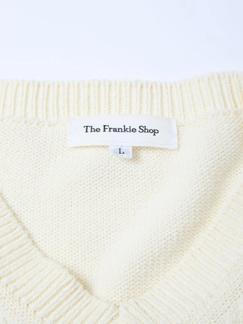 The Frankie Shop 100% Cotton Cropped V-Neck Ivory Sweater cottagecore coastal